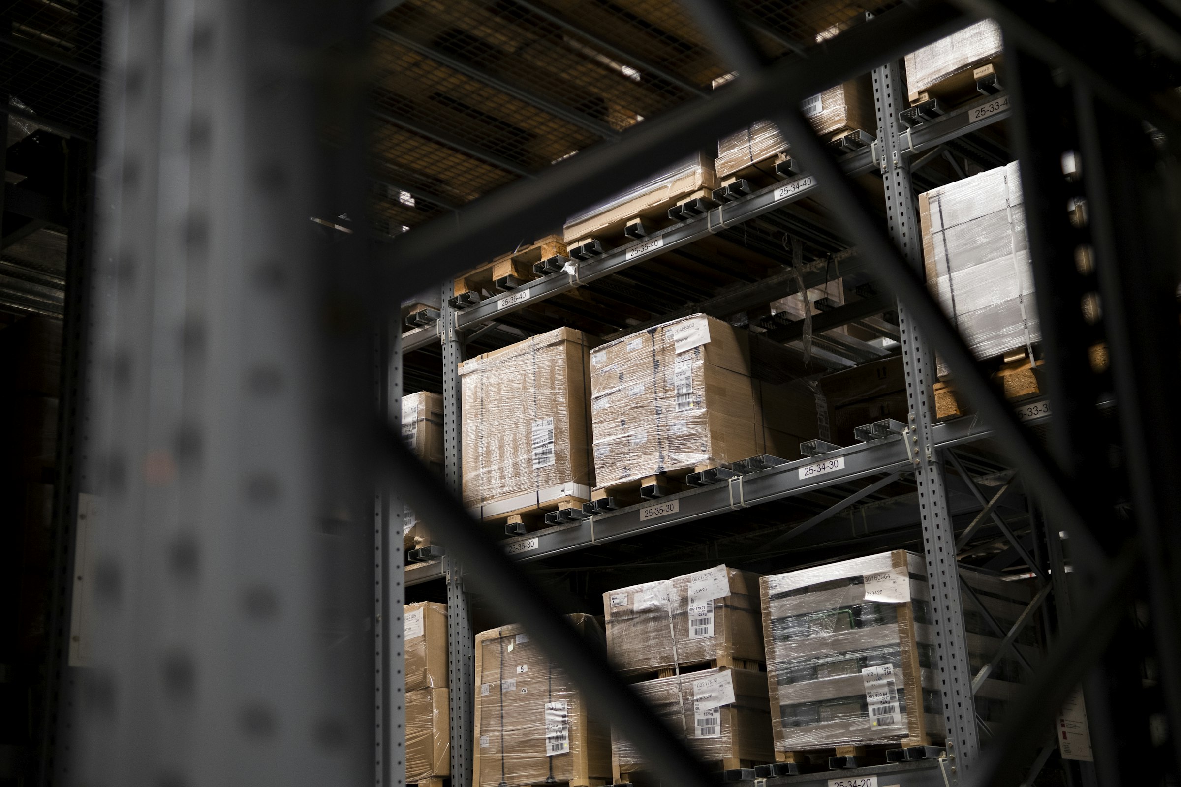 Palletised and wrapped goods racked prior to despatch